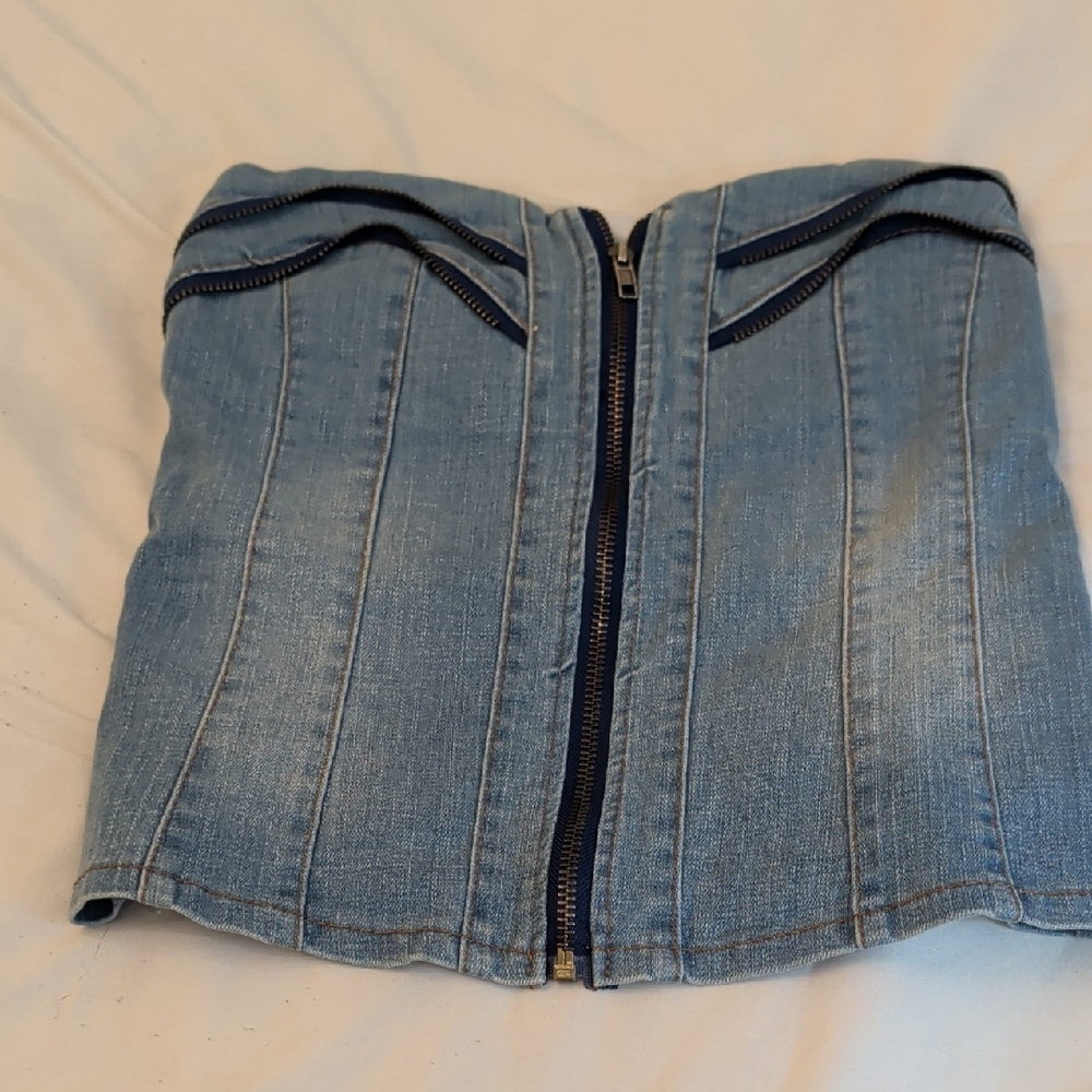 Denim Strapless Corset Top ( tube top) with Front Zipper